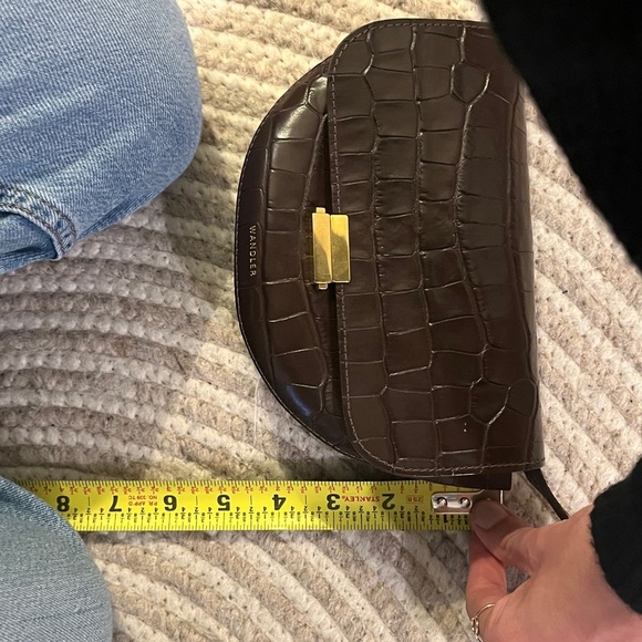 WANDLER croc embossed chocolate brown Anna crossbody flap bag / clutch EUC - Picture 9 of 13